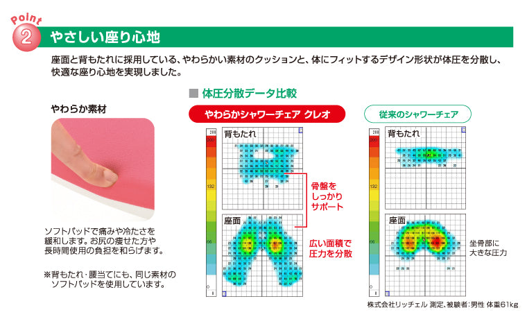 やわらかシャワーチェア クレオ 折りたたみ 背付き 防カビプラス ピンク 幅46cm(お風呂用椅子)